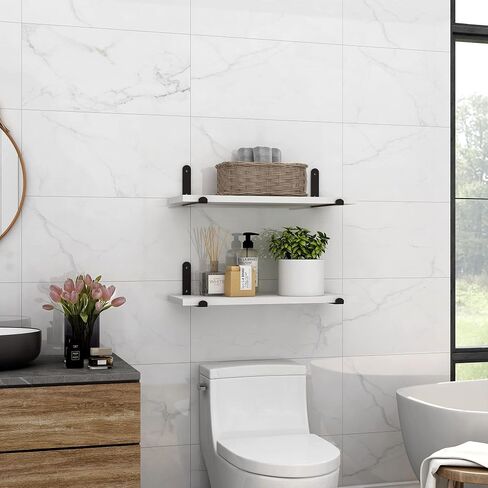 Afuly Floating Shelves for Wall, 24 inch White Wall Shelf for Bathroom Living Room Bedroom, Wall Mounted Bathroom Shelf Organizer Over Toilet Storage Shelf Modern Decor in Saudi Arabia