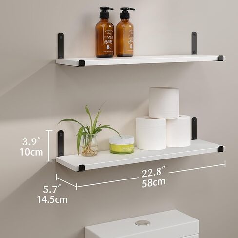 أرفف حائط بيضاء من Afuly، أرفف عائمة للحمام، أرفف لديكور تخزين الحائط، أرفف مثبتة على الحائط لغرفة نوم الحمام وغرفة المعيشة، أرفف كتب عائمة للجدار الأسود، مجموعة من 2 in Kuwait