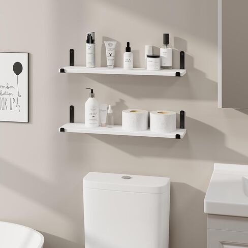 أرفف حائط بيضاء من Afuly، أرفف عائمة للحمام، أرفف لديكور تخزين الحائط، أرفف مثبتة على الحائط لغرفة نوم الحمام وغرفة المعيشة، أرفف كتب عائمة للجدار الأسود، مجموعة من 2 in Kuwait