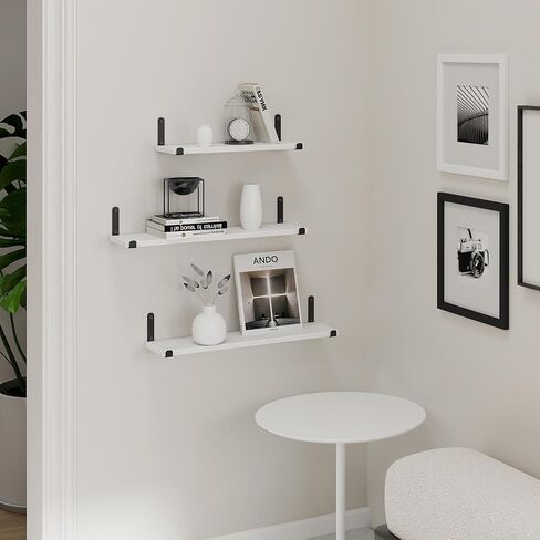 أرفف حائط بيضاء من Afuly، أرفف عائمة للحمام، أرفف لديكور تخزين الحائط، أرفف مثبتة على الحائط لغرفة نوم الحمام وغرفة المعيشة، أرفف كتب عائمة للجدار الأسود، مجموعة من 2 in Kuwait