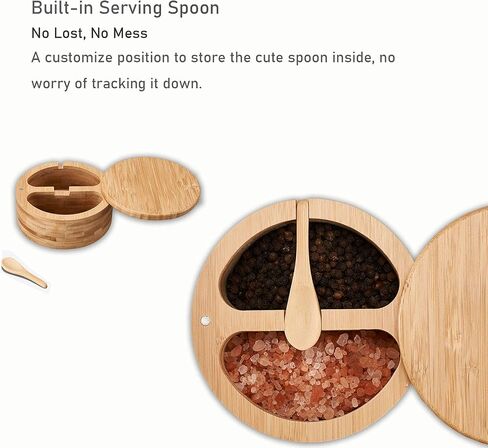 Salt Cellar, Bamboo Salt Box, Salt Container With Spoon, Salt Holder With Lid, Salt Shaker, Cumin and Pepper Bowl with Magnetic Swivel Lid (1 box with engraved Salt)… (SALT engraved) in Saudi Arabia