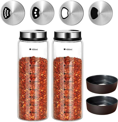 7 oz Salt and Pepper Shaker Set with 304 Stainless Cover Adjustable Outlet Holes Glass Spice Jars Dispenser Seasoning Cans for Kitchen Decor and Home Restaurant BBQ Camping Kitchen Accessories (2Pcs) in Kuwait