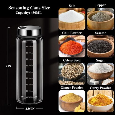 7 oz Salt and Pepper Shaker Set with 304 Stainless Cover Adjustable Outlet Holes Glass Spice Jars Dispenser Seasoning Cans for Kitchen Decor and Home Restaurant BBQ Camping Kitchen Accessories (2Pcs) in Kuwait