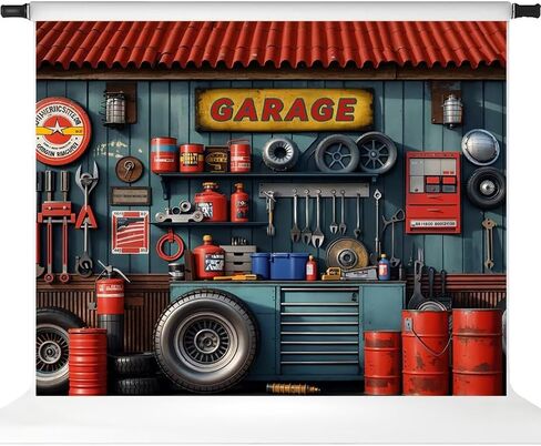 Kate Garage Pet Photo Backdrop Red Tanker Background Tires and Modern Tool Holder Photo Background Studio Props,6.5x6.5ft in Saudi Arabia