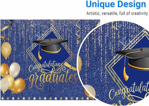 Funnytree 82 "× 59" 2024 خلفية التخرج للتصوير الفوتوغرافي الذهب والأزرق قبعة البكالوريوس بالون غراد تهنئة حفلة راية خلفية للصور صورة Photobooth الديكور in Kuwait