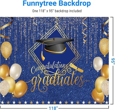 Funnytree 82 "× 59" 2024 خلفية التخرج للتصوير الفوتوغرافي الذهب والأزرق قبعة البكالوريوس بالون غراد تهنئة حفلة راية خلفية للصور صورة Photobooth الديكور in Kuwait