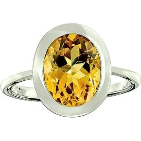 Sterling Silver 925 Ring Genuine Gemstone Oval 10x8 mm with Rhodium-Plated Finish, Bezel-Setting