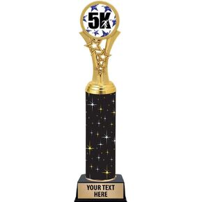 Crown Awards 5K Trophies, 11" Black Midnight 5K Running Trophy, Customize Now Prime