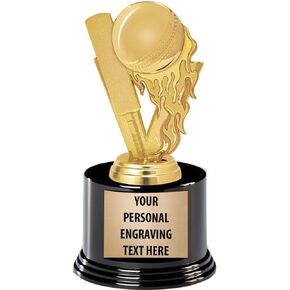Cricket Trophies with Custom Engraving, 7.25" Personalized Gold Fireball Cricket Trophy On Deluxe Round Base Prime