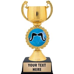 Crown Awards Personalized Mustache Trophy, 7.25" Gold Cup Mustache Trophies with Free Custom Engraving Prime