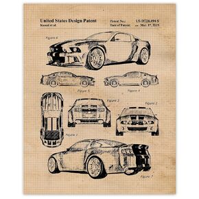 Classic GT500 Auto Patent Prints, 1 (11x14) Unframed Photos, Wall Art Decor Gifts for Home Henry Ford Carroll Shelby Office Mustang Gears Team Racing Garage Shop School College Student Teacher Coach