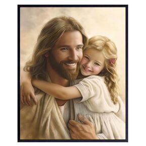 Religious art Little Girls Decor - Nursery Wall Decor for Girls - Christian Poster 8x10 - Jesus Painting Spiritual Home Decor - God Poster - Faith decor - Aesthetic Christian Decor - Jesus Picture