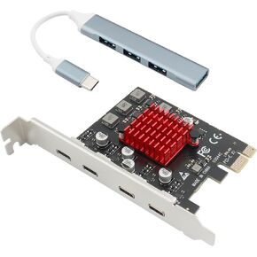 USB C PCIE Adapter Card,PCI Express to 4-Port Type C Internal Expansion Card with 1 to 4 Hub for Desktop PC No Need Additional Power Supply