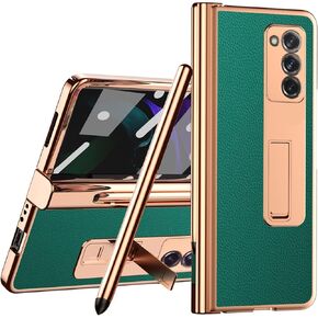 Miimall Compatible for Samsung Galaxy Z Fold 2 Case with Pen, Leather Case for Z Fold 2 (Green)