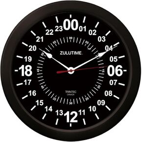 Trintec 24 Hour Military Time Black Zulu Time Wall Clock 14" ZT24-14-B