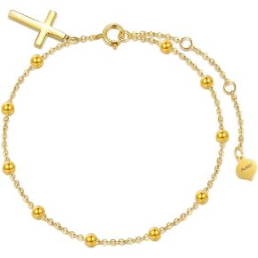 SISGEM Solid 14kt Gold Rosary Cross Bracelets for Women, Classic Gold Crucifix Cross Bracelet Blessed Religious Jewelry Gift for Her, Mom, Wife, Girlfriend 8"