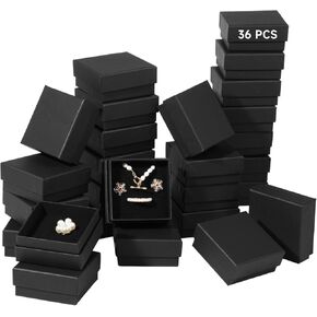 36 PCS Jewelry Gift Boxes, 2.95x2.95x1.37 Inch Cardboard Jewelry Boxes, Small Necklace Ring Earring Kraft Box with Foam Liner & Slots, Square, Black in Saudi Arabia