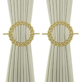 MY MIRONEY 2 Sets 8.66" Plastic Curtain Tie with 9.06" Rod Decorative Acrylic Crystal Curtain Panel Holdback Barrette Style Curtain Tieback Drapery Holdbacks, Gold