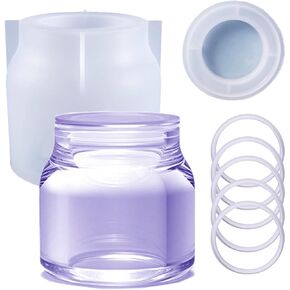 Sealed Storage Jar Silicone Resin Mold with 1 lid and 5 Rings Vase Pen Holder Bottle Box Round Shape Epoxy Casting Molds for Candy Jewelry Ornaments Trinket Container Cup, 3D DIY Making Crafts