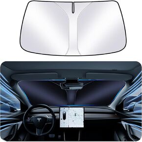 2024 Upgraded Windshield Sunshade for Tesla Model Y, Reflective 300T High-Density Shade for Front Windshield for Blocks UV Rays & Heat, Car Accessories Window Shade for Tesla Model Y 2016 to 2024