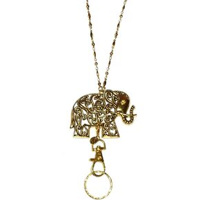 Hidden Hollow Beads Gold Elephant Stainless Steel Chain Lanyard Women's Badge Holder Strong Keys Cruise Teacher