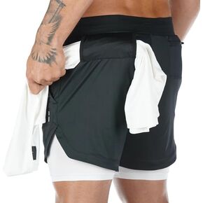 Men's 2 in 1 Running Shorts with Liner Mens 2 in 1 Running Shorts Quick Dry Gym Athletic Workout Shorts with Pockets