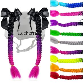 Girls Braids Ponytail Extension with Suction Cup for Helmet 2PCS Helmet Accessories Helmet Hair with Bowknot Helmet Pigtails for Motorcycle Bicycle Ski Helmet 22inch(Helmet Not Included)