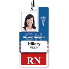 RN Badge Buddy - Heavy Duty Vertical Badge Buddies for Registered Nurses - Spill & Tear Proof Cards - 2 Sided USA Printed Quick Role Identifier ID Tag Backer by Specialist ID (Red)