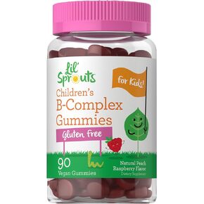 Carlyle Kids B Complex Gummies | 90 Count | Peach Raspberry Flavor | Non-GMO, Gluten Free & Vegan Supplement | Lil' Sprouts