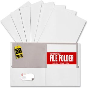 1InTheOffice White Folders with Pockets, 2 Pocket Folders, Folders with Pockets, Letter Size, 8.5x11, 25 Pack