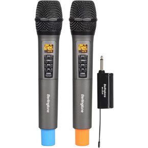 BR-105UM Dual UHF Wireless Dynamic Handheld Microphone Systems, 60 Adjustable Frequency Channel, with Echo, Treble, Bass with Rechargeable Receiver, for Karaoke, DJ, UP to 200Ft. Range