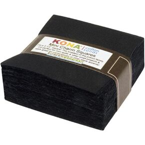 Black Kona Solids Mini Charm Pack; 84 100% Cotton 2.5" Precut Fabric Quilt Squares