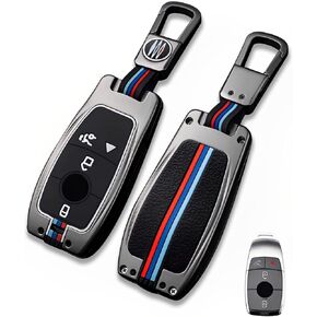 for Mercedes Benz Key Fob Cover Case Metal Shell Smart Key Holder Protector Compatible for E-Class S-Class A-Class C-Class G-Class (BZA-Gray)