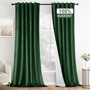 MIULEE 100% Blackout Velvet Curtains 84 Inches Long 2 Panels, Olive Green Black Out Window Drapes for Bedroom Living Room Back Tab & Rod Pocket, Thermal Insulated Noise Reducing Curtains