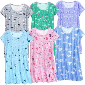 XPUDAC 6 Pack Nightgowns for Women Soft Sleepwear Short Sleeve Women's Nightgowns Print Sleepdress