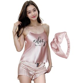 Women Satin Pajamas Set Silk Pjs for Women Camisole Top and Shorts Sleepwear Set Cami Lingerie Nightwear