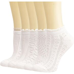 albagu Womens Ankle Socks Cotton Casual Socks for Women Cute Girls White Ankle Socks 5 Pack