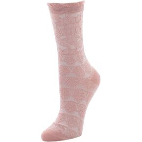 Natori Lace Trellis Cotton Blend Crew Socks Blush Pink One Size