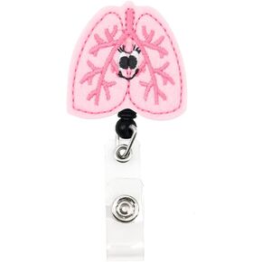 Cute Lung Felt Nurse Badge Holder, Retractable Badge Reels with Alligator Clip for Graduation and Daily Life for Nurse