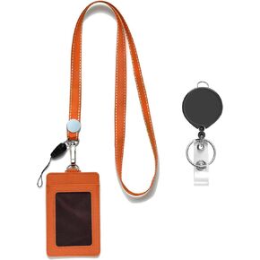 AMUU Black Nylon Neck Lanyard with PU Leather Vertical ID Badge Holder and Retractable Badge Reel,Lanyard,for Keys Kids Women Men,Cruise,1 Pack