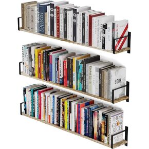 Wallniture Toledo Floating Bookshelf Set of 3, Wood Floating Shelves for Wall Storage, 36"x6" Long Wall Shelves for Living Room, Bathroom, Bedroom, Kitchen Pantry,Burnt Finish