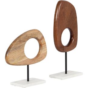 Kate and Laurel Yoakes Modern Geometric Sculptures for Living Room Shelf Decor, 2 Piece, Natural and Black