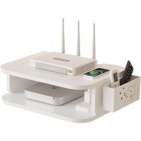 Floating Projector Shelf Rack, WiFi Router Storage Box, Wall Mounted Cable Box Cover Hider TV Shelf, Wireless Router Stand for DVD Players, TV Boxes, Remote Controls, Wireless WiFi (3 Tier)