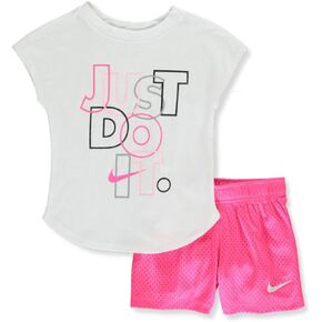 Nike Girls' Glitter Just Do It 2-Piece Shorts Set Outfit - Hyper Pink, 5