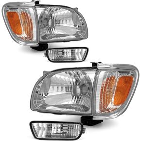 for 2001 2002 2003 2004 Toyota Tacoma Headlight Assembly 01 02 03 04 Toyota Tacoma Headlamp with Corner Signal 6Pcs Blk Lamps and Bumper Light Clear lens Chrome housing