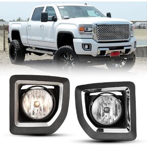 CPW Fog Lights Compatible with [2015 2016 2017 2018 2019 GMC Sierra 2500 HD/3500 HD] Clear Lens Bumper Driving Fog Lights Pair + Wiring + Switch Kit