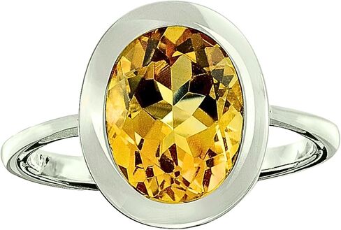 Sterling Silver 925 Ring Genuine Gemstone Oval 10x8 mm with Rhodium-Plated Finish, Bezel-Setting in Saudi Arabia