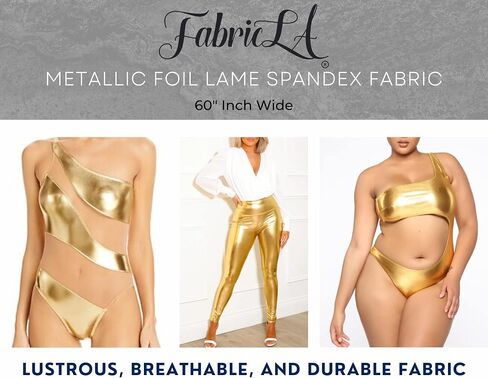 FabricLA | Black Fabric | Metallic Fabric | Foil Lame Spandex Material | 4-Way Stretch Knit Fabric | 60" inches Wide | Fabric by The Yard for Dance wear, Costumes & Decoration - 1 Yard in Kuwait