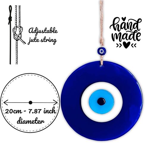 XXL 7.8" 20cm Blue Evil Eye Wall Hanging Decor. Indoor & Outdoor Glass Decor. Handmade Ojo Turco - Greek, Turkish Decor Brings Protection and Good Luck in Saudi Arabia