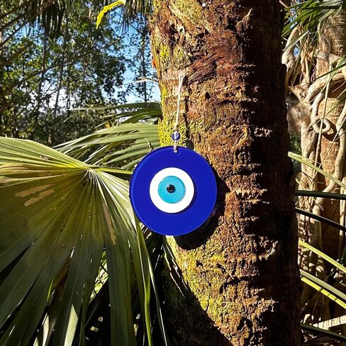 XXL 7.8" 20cm Blue Evil Eye Wall Hanging Decor. Indoor & Outdoor Glass Decor. Handmade Ojo Turco - Greek, Turkish Decor Brings Protection and Good Luck in Saudi Arabia